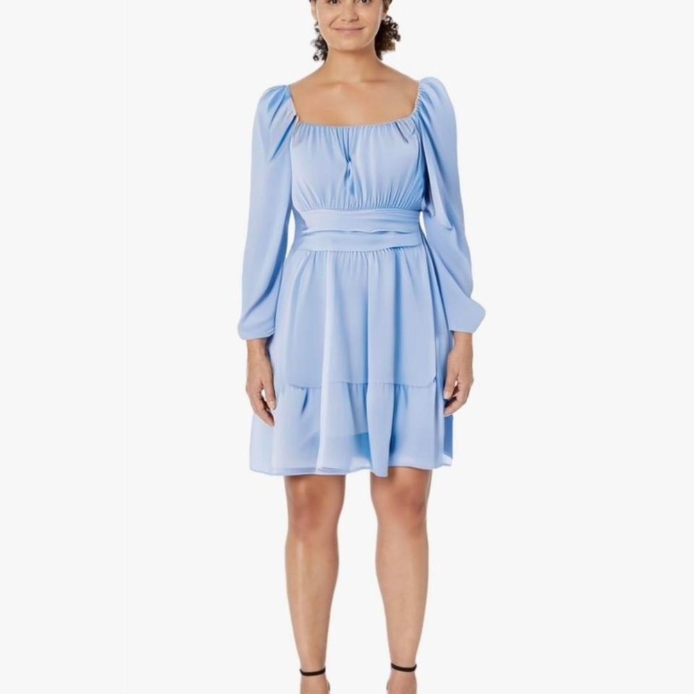 Exlura‎ Blue Pastel Dress Women's Size Large Smocked Waist Bow Back Coquette